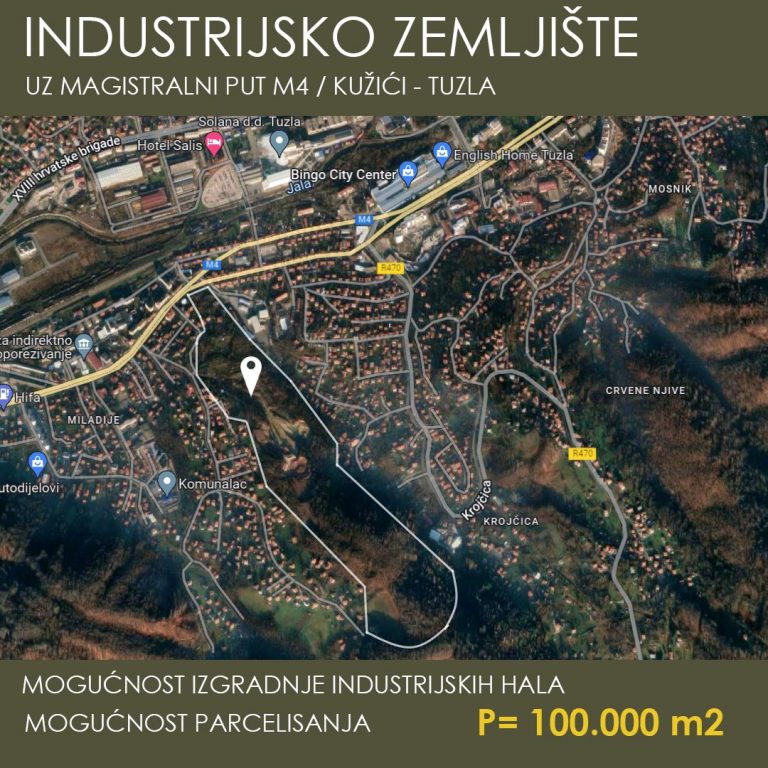 Industrijsko zemljište u Tuzli – P=100.000 m2