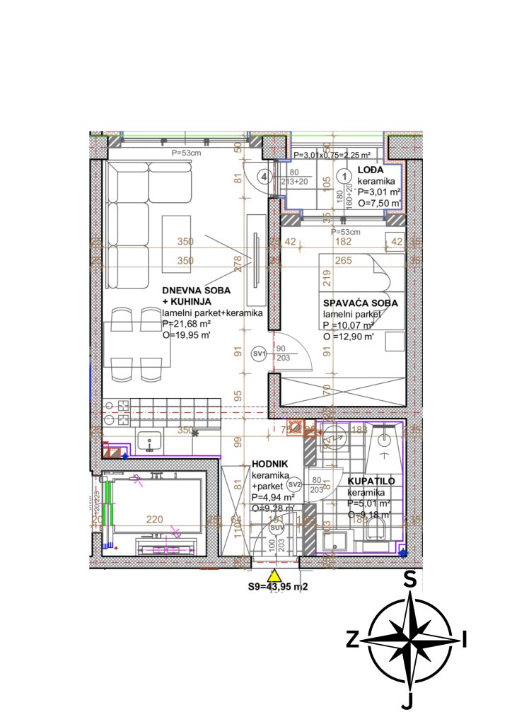 Tlocrt stana 43.95m2 za SPO TCT - Tehnograd-Company Tower